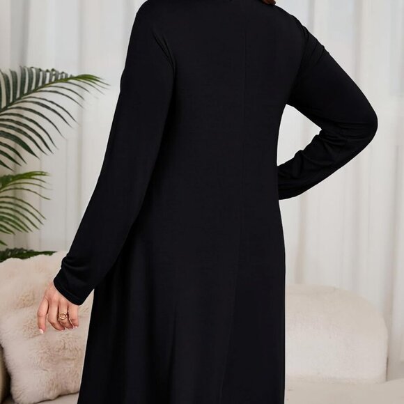 Women Long Sleeve Dress Rayon Spandex Plus Size Casual Swing Pockets - Picture 4 of 5